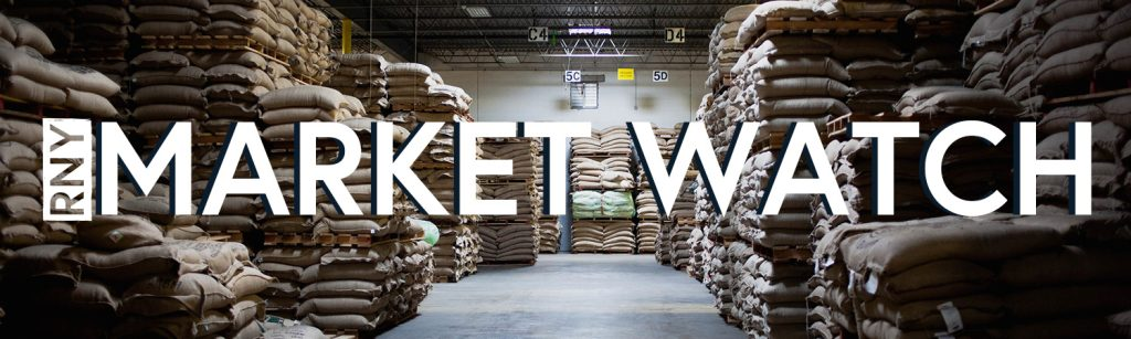 pallets of coffee stacked in the Royal New York coffee warehouse